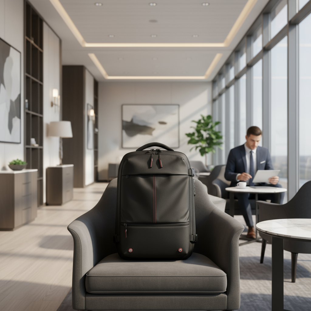 Packelites Compression Travel Back bag in premium airport setting